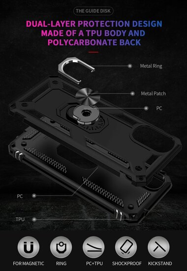 Motorola Moto G22 Hoesje - MobyDefend Pantsercase Met Draaibare Ring - Zwart