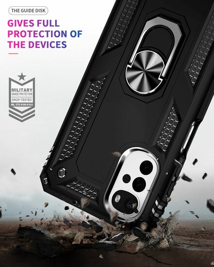 Motorola Moto G22 Hoesje - MobyDefend Pantsercase Met Draaibare Ring - Zilvergrijs