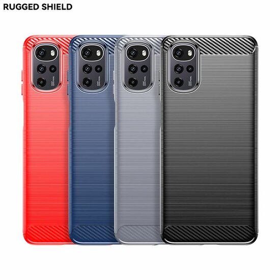 Motorola Moto G22 Hoesje, MobyDefend TPU Gelcase, Geborsteld Metaal + Carbonlook, Zwart