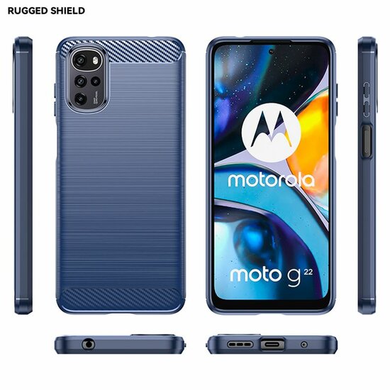 Motorola Moto G22 Hoesje, MobyDefend TPU Gelcase, Geborsteld Metaal + Carbonlook, Zwart