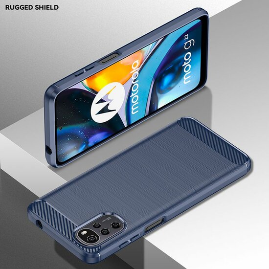 Motorola Moto G22 Hoesje - MobyDefend TPU Backcover - Geborstelde Metaal &amp; Carbon-Look - Navy Blauw