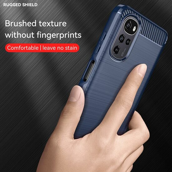 Motorola Moto G22 Hoesje - MobyDefend TPU Backcover - Geborstelde Metaal &amp; Carbon-Look - Navy Blauw