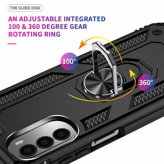 Motorola Moto G52 Hoesje, MobyDefend Pantsercase Met Draaibare Ring, Zilvergrijs