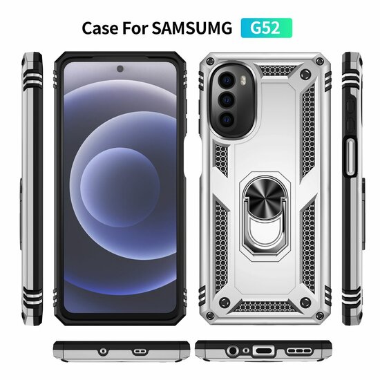 Motorola Moto G52 Hoesje - MobyDefend Pantsercase Met Draaibare Ring - Zilvergrijs