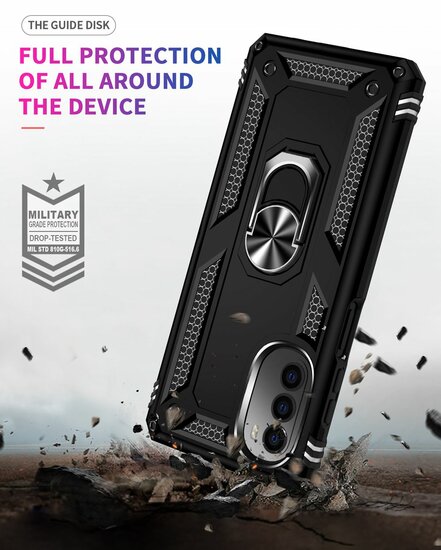Motorola Moto G52 Hoesje - MobyDefend Pantsercase Met Draaibare Ring - Blauw