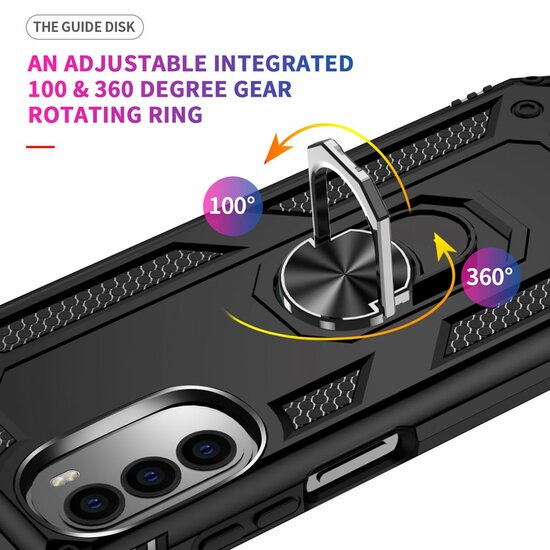 Motorola Moto G52 Hoesje - MobyDefend Pantsercase Met Draaibare Ring - Blauw