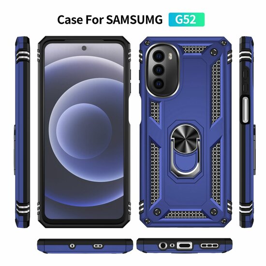 Motorola Moto G52 Hoesje - MobyDefend Pantsercase Met Draaibare Ring - Blauw