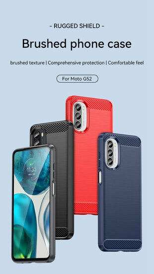 Motorola Moto G52 Hoesje - MobyDefend TPU Backcover - Geborstelde Metaal &amp; Carbon-Look - Zwart