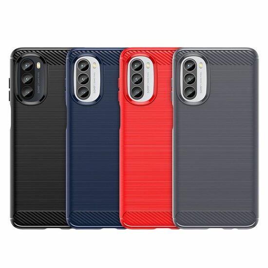 Motorola Moto G82 Hoesje, MobyDefend TPU Gelcase, Geborsteld Metaal + Carbonlook, Rood