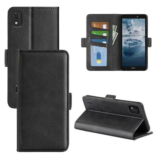 Nokia C2-2E Hoesje - MobyDefend Luxe Wallet Book Case (Sluiting Zijkant) - Zwart