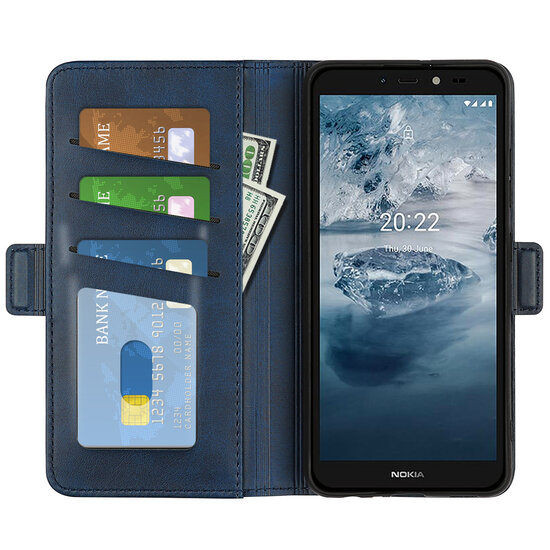 Nokia C2-2E Hoesje, MobyDefend Luxe Wallet Book Case (Sluiting Zijkant), Blauw
