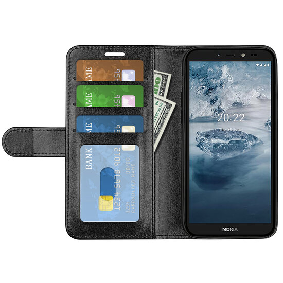 Nokia C2-2E Hoesje, MobyDefend Wallet Book Case (Sluiting Achterkant), Zwart