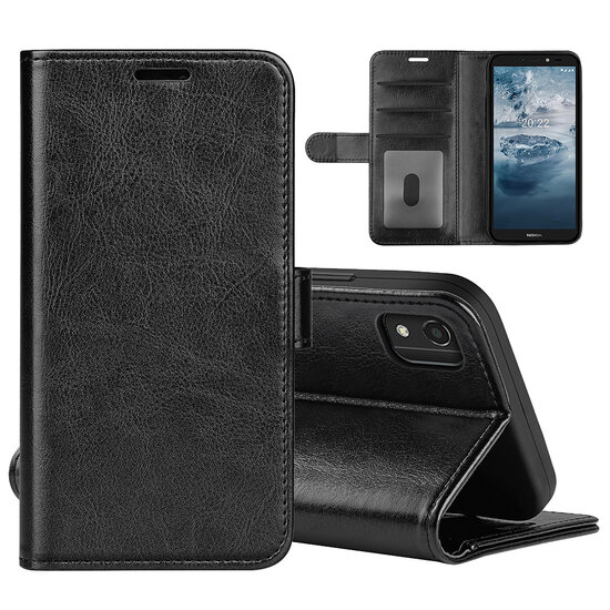 Nokia C2-2E Hoesje, MobyDefend Wallet Book Case (Sluiting Achterkant), Zwart