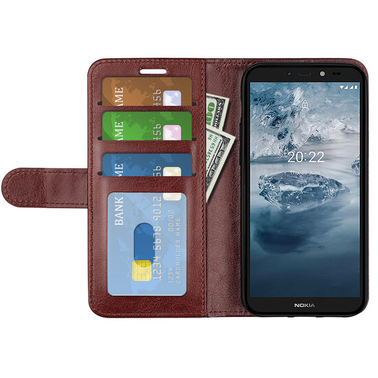 Nokia C2-2E Hoesje, MobyDefend Wallet Book Case (Sluiting Achterkant), Bruin