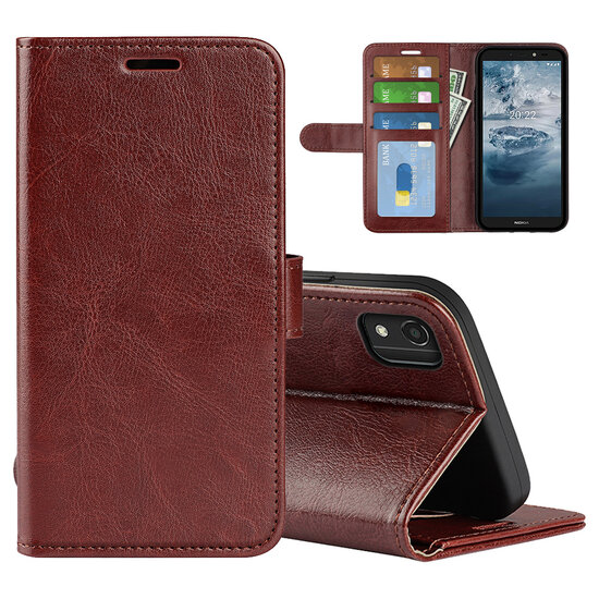 Nokia C2-2E Hoesje, MobyDefend Wallet Book Case (Sluiting Achterkant), Bruin