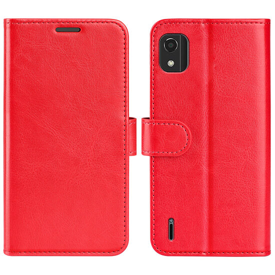 Nokia C2-2E Hoesje, MobyDefend Wallet Book Case (Sluiting Achterkant), Rood