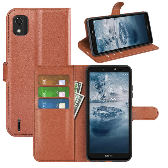 Nokia C2-2E Hoesje, MobyDefend Kunstleren Wallet Book Case (Sluiting Voorkant), Bruin