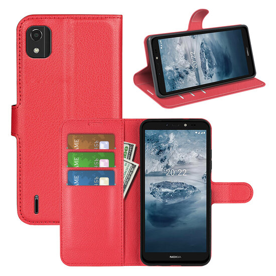 Nokia C2-2E Hoesje, MobyDefend Kunstleren Wallet Book Case (Sluiting Voorkant), Rood