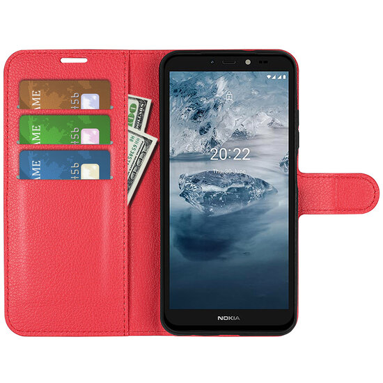 Nokia C2-2E Hoesje, MobyDefend Kunstleren Wallet Book Case (Sluiting Voorkant), Rood