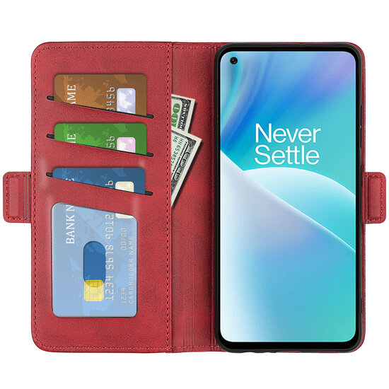 OnePlus Nord 2T Hoesje, MobyDefend Luxe Wallet Book Case (Sluiting Zijkant), Rood