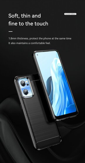 OnePlus Nord CE 2 Hoesje - MobyDefend TPU Backcover - Geborstelde Metaal &amp; Carbon-Look - Zwart