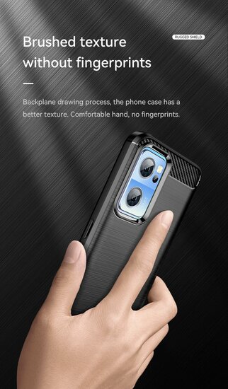 OnePlus Nord CE 2 Hoesje - MobyDefend TPU Backcover - Geborstelde Metaal &amp; Carbon-Look - Zwart
