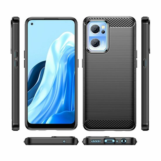 OnePlus Nord CE 2 Hoesje - MobyDefend TPU Backcover - Geborstelde Metaal &amp; Carbon-Look - Zwart