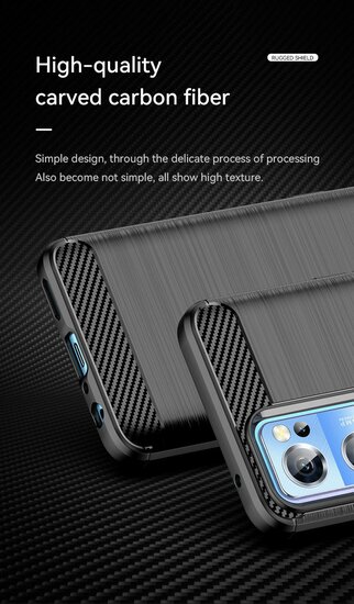OnePlus Nord CE 2 Hoesje - MobyDefend TPU Backcover - Geborstelde Metaal &amp; Carbon-Look - Zwart