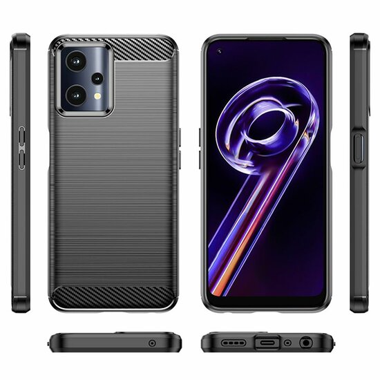 OnePlus Nord CE 2 Lite Hoesje, MobyDefend TPU Gelcase, Geborsteld Metaal + Carbonlook, Zwart