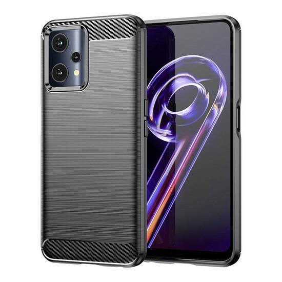 OnePlus Nord CE 2 Lite Hoesje, MobyDefend TPU Gelcase, Geborsteld Metaal + Carbonlook, Zwart