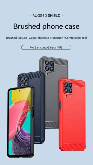 Samsung Galaxy M53 Hoesje - MobyDefend TPU Backcover - Geborstelde Metaal &amp; Carbon-Look - Rood