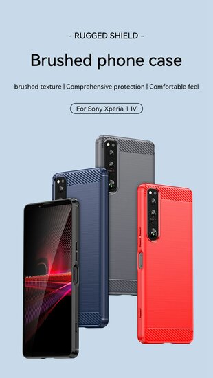 Sony Xperia 1 IV Hoesje - MobyDefend TPU Backcover - Geborstelde Metaal &amp; Carbon-Look - Rood