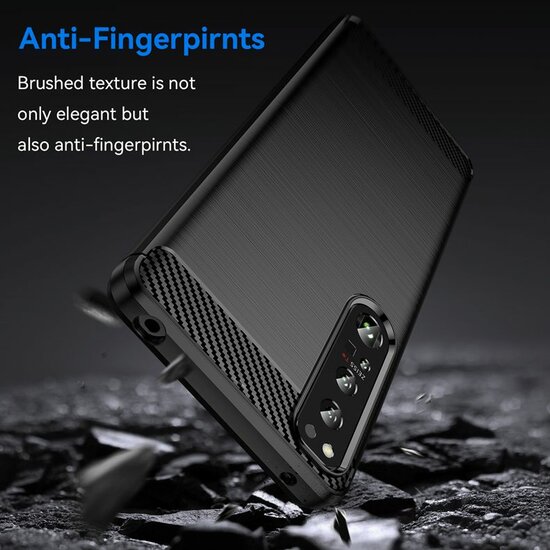 Sony Xperia 1 IV Hoesje - MobyDefend TPU Backcover - Geborstelde Metaal &amp; Carbon-Look - Rood