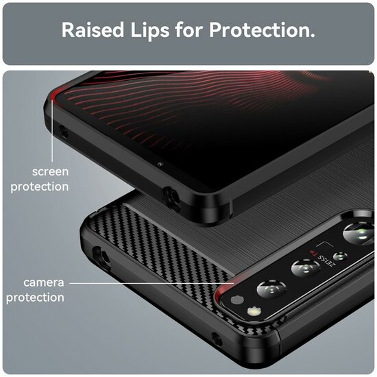 Sony Xperia 1 IV Hoesje - MobyDefend TPU Backcover - Geborstelde Metaal &amp; Carbon-Look - Rood