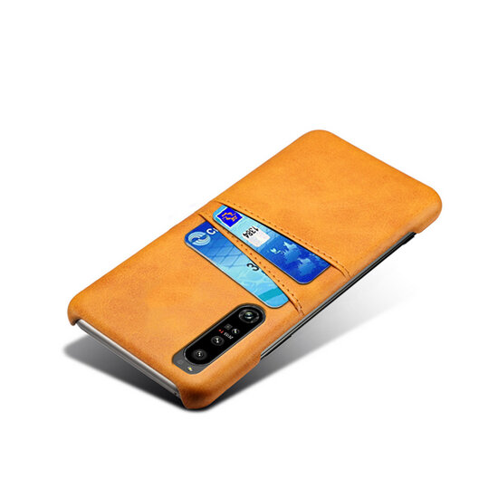 Sony Xperia 1 IV Hoesje - MobyDefend Lederen Backcover Met Vakjes Voor Pasjes - Cognacbruin