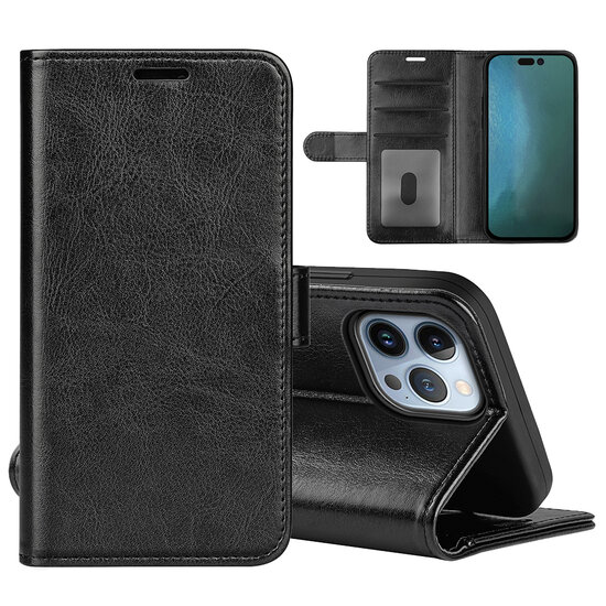 iPhone 14 Pro Hoesje, MobyDefend Wallet Book Case (Sluiting Achterkant), Zwart