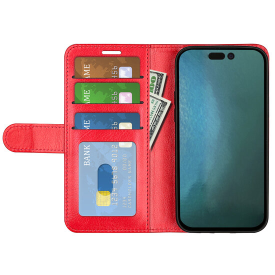 iPhone 14 Pro Hoesje, MobyDefend Wallet Book Case (Sluiting Achterkant), Rood