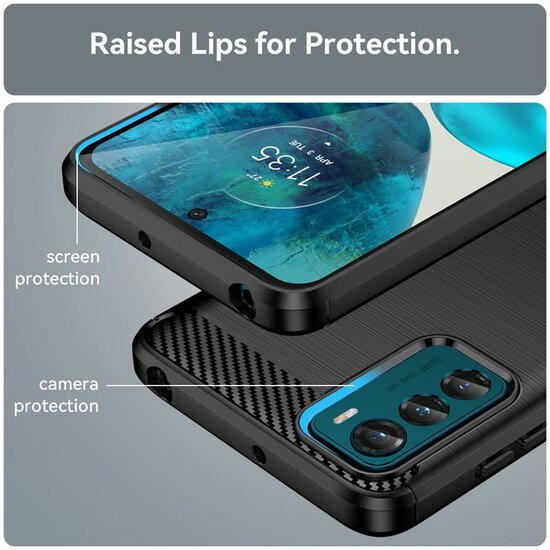 Motorola Moto G42 Hoesje - MobyDefend TPU Backcover - Geborstelde Metaal &amp; Carbon-Look - Zwart