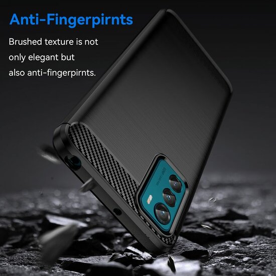 Motorola Moto G42 Hoesje - MobyDefend TPU Backcover - Geborstelde Metaal &amp; Carbon-Look - Zwart