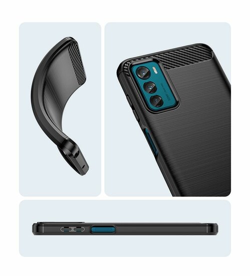 Motorola Moto G42 Hoesje - MobyDefend TPU Backcover - Geborstelde Metaal &amp; Carbon-Look - Navy Blauw