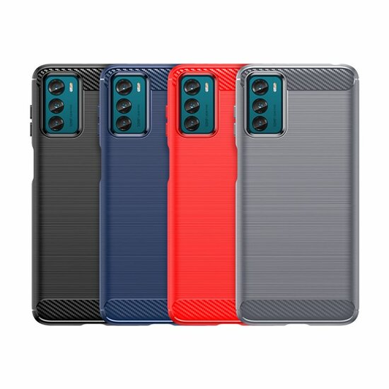 Motorola Moto G42 Hoesje - MobyDefend TPU Backcover - Geborstelde Metaal &amp; Carbon-Look - Rood