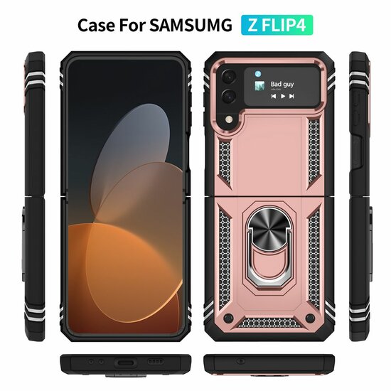 Samsung Galaxy Z Flip 4 Hoesje - MobyDefend Pantsercase Met Draaibare Ring - Ros&eacute;