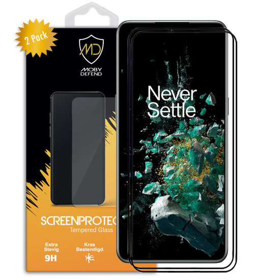 2-Pack OnePlus 10T Screenprotectors - MobyDefend Screensaver Met Zwarte Randen - Gehard Glas