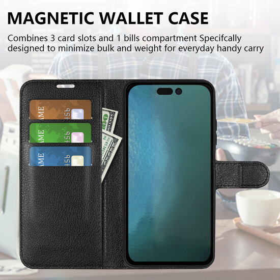 iPhone 14 Hoesje, MobyDefend Kunstleren Wallet Book Case (Sluiting Voorkant), Zwart