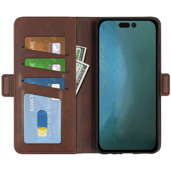 iPhone 14 Hoesje, MobyDefend Luxe Wallet Book Case (Sluiting Zijkant), Bruin