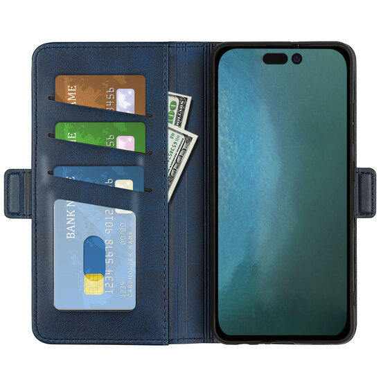 iPhone 14 Plus Hoesje, MobyDefend Luxe Wallet Book Case (Sluiting Zijkant), Blauw