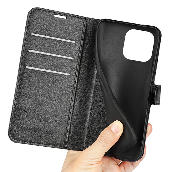 iPhone 14 Pro Hoesje, MobyDefend Kunstleren Wallet Book Case (Sluiting Voorkant), Zwart