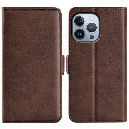 iPhone 14 Pro Hoesje, MobyDefend Luxe Wallet Book Case (Sluiting Zijkant), Bruin