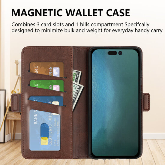 iPhone 14 Pro Hoesje, MobyDefend Luxe Wallet Book Case (Sluiting Zijkant), Blauw