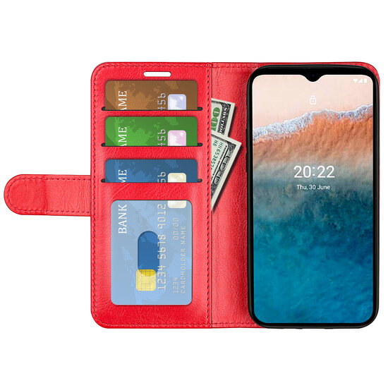 Nokia C21 Plus Hoesje - MobyDefend Wallet Book Case (Sluiting Achterkant) - Rood